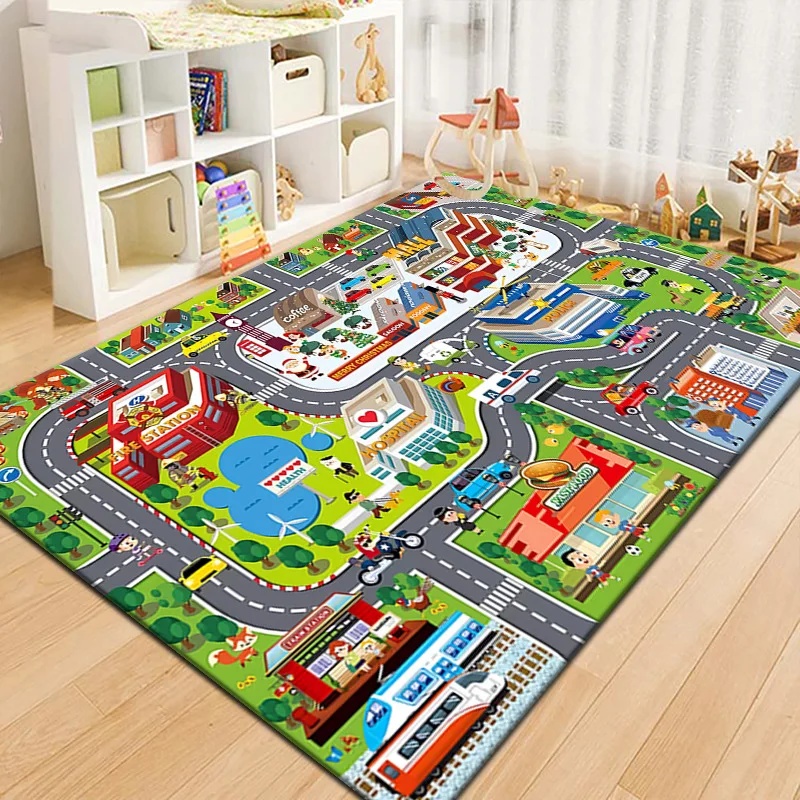 Outdoor Adventure Educator - Kleurrijk kinderstadkaart speelkleed, verkeersavontuur speelmat voor