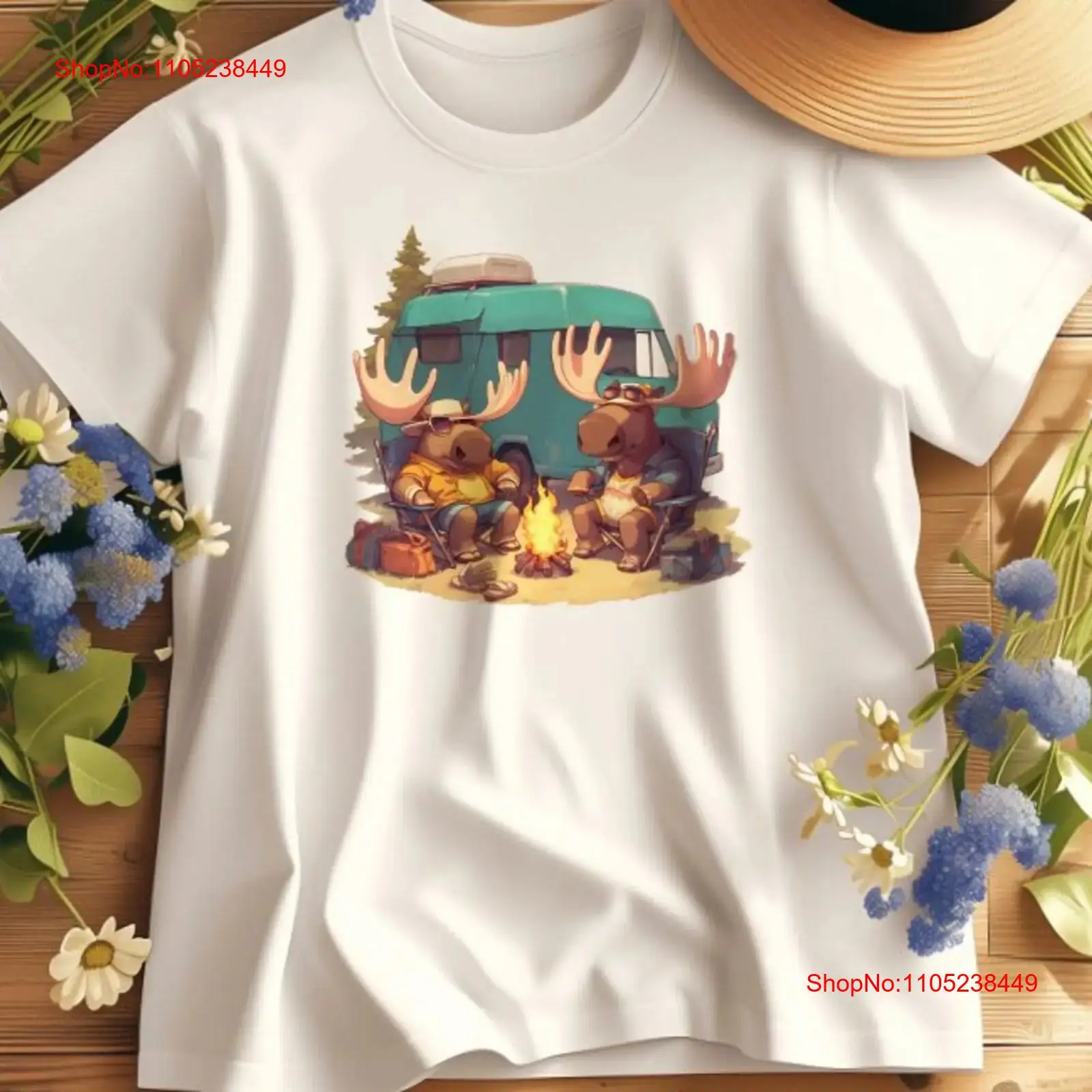 Outdoor Adventure At - Moose Camping bij kampvuur T-shirt Wildernis