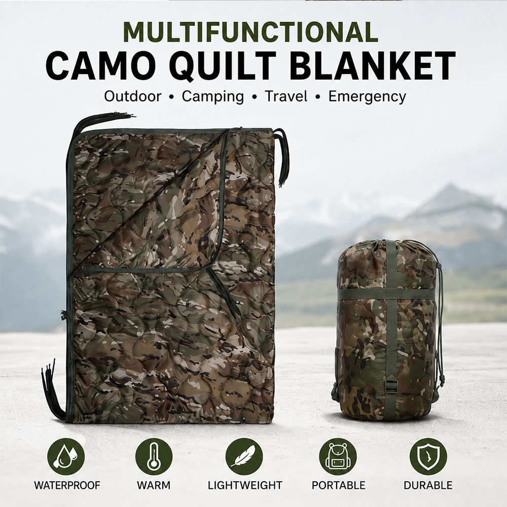 Camouflage-campingdeken met ri - Outdoor Adventure Quilt recensie en prijs